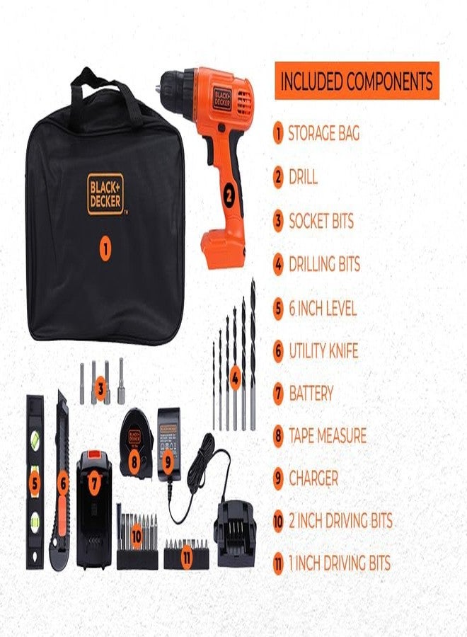 BLACK+DECKER BDCD120VA-IN 20V Li ion Cordless MAX Drill/Driver & Home Tool Kit, 10mm chuck size, 34 Piece set, Orange, 1 year warranty - Image 4